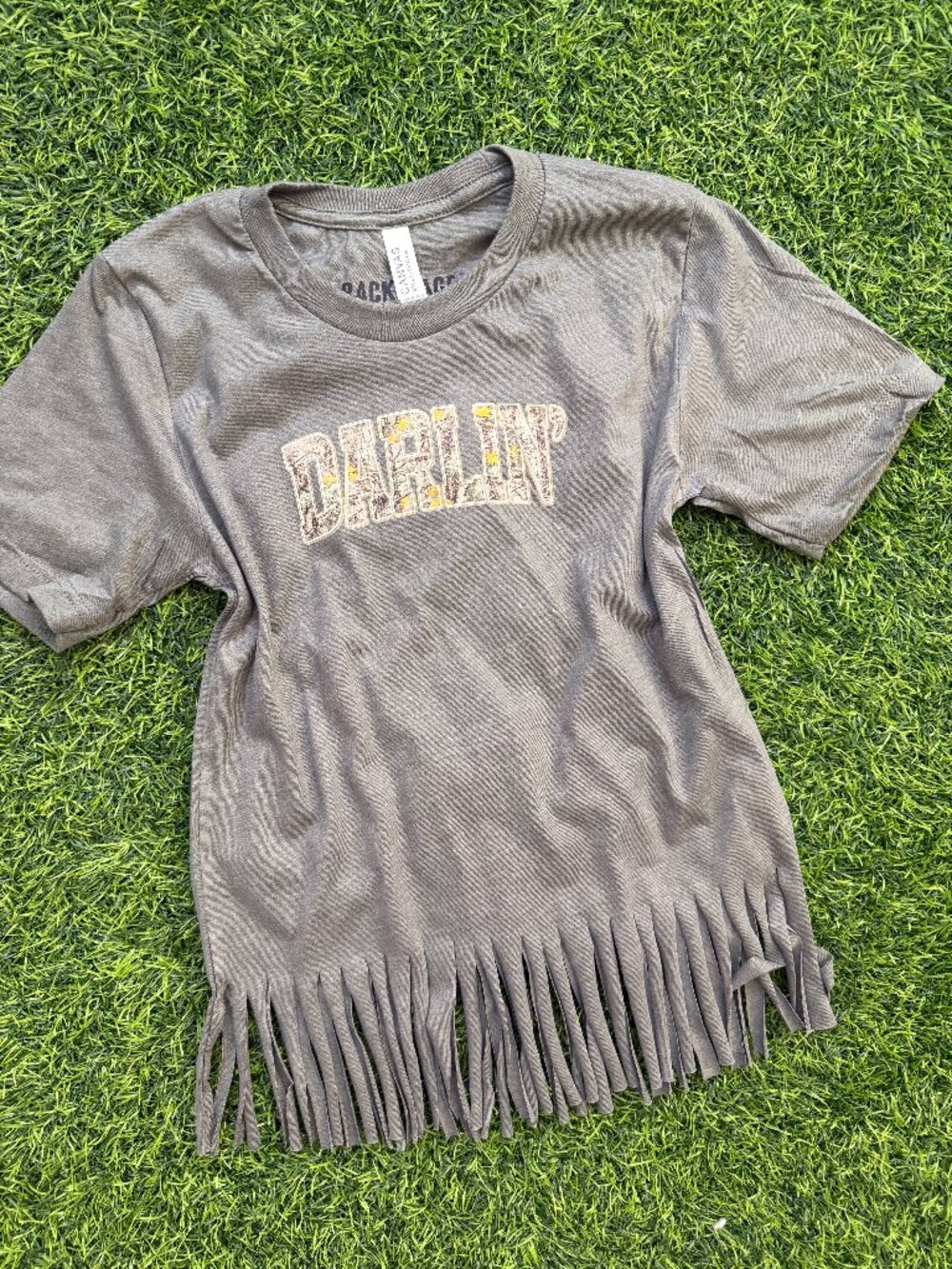 NWT Darlin' Camo Fringe Tee